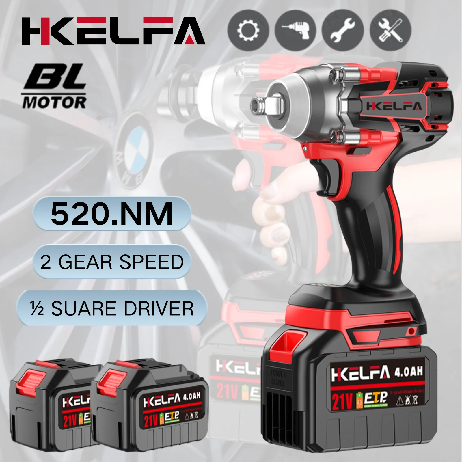 520N.M Brushless Electric Impact Wrench Impact Guns 1/2 Reverse Cordless Electric Wrench for Makita 18V Battery Power Tool