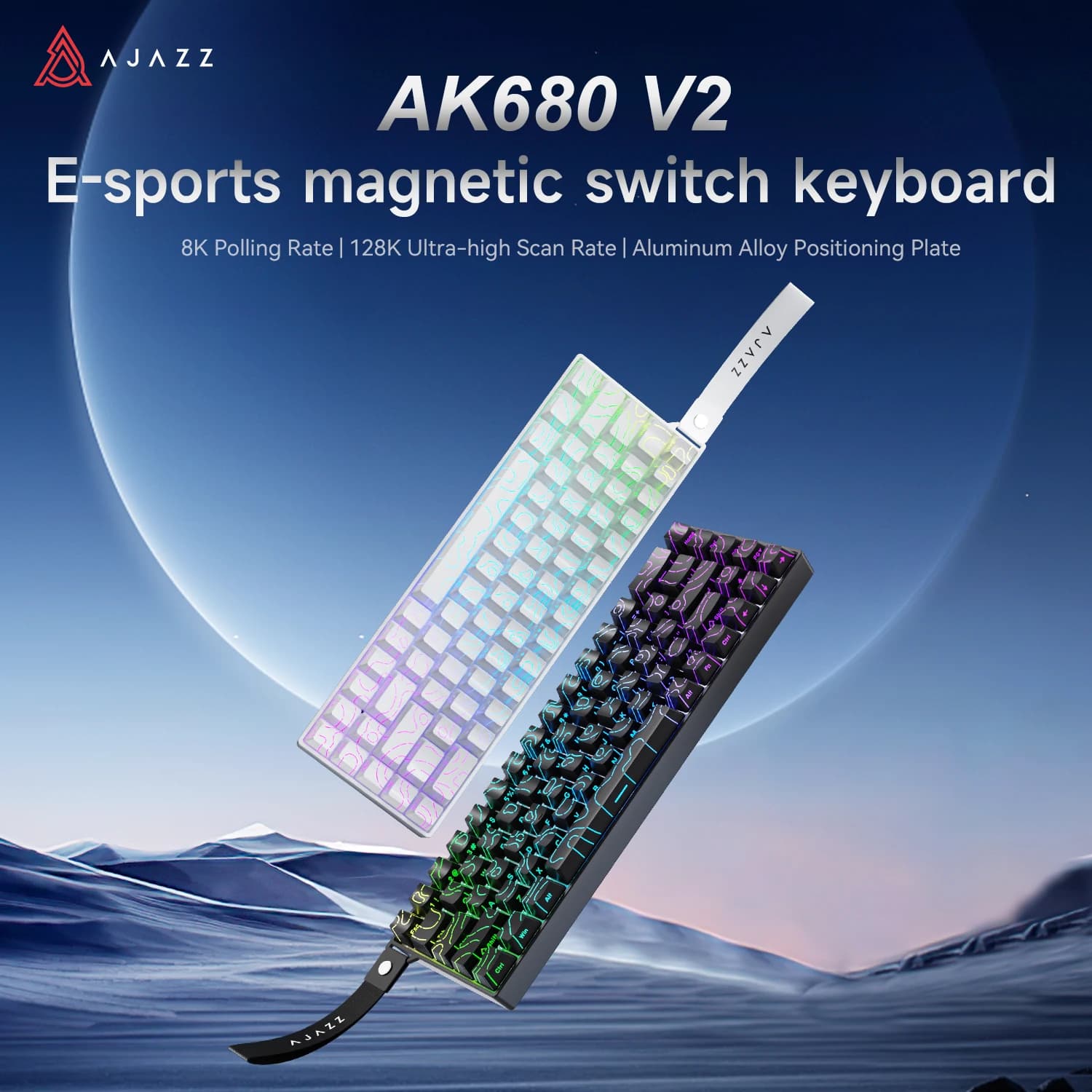 AK680 V2 Magnetic Switch Mechanical Keyboard, Aluminum Plate Stabilize Typing, Music Sync 2.0 RGB Lighting, High Frequency Esports Chip, Compact 68 Layout Wired Keyboard
