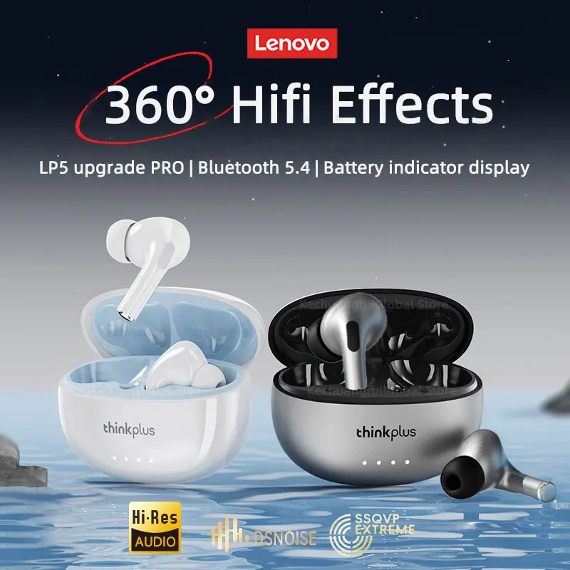 Lenovo LP5 PRO Wireless Bluetooth 5.4 Earphones TWS HiFi Sound Headphones Gaming Sports Earbuds LP5Pro Headset with Mic 2026