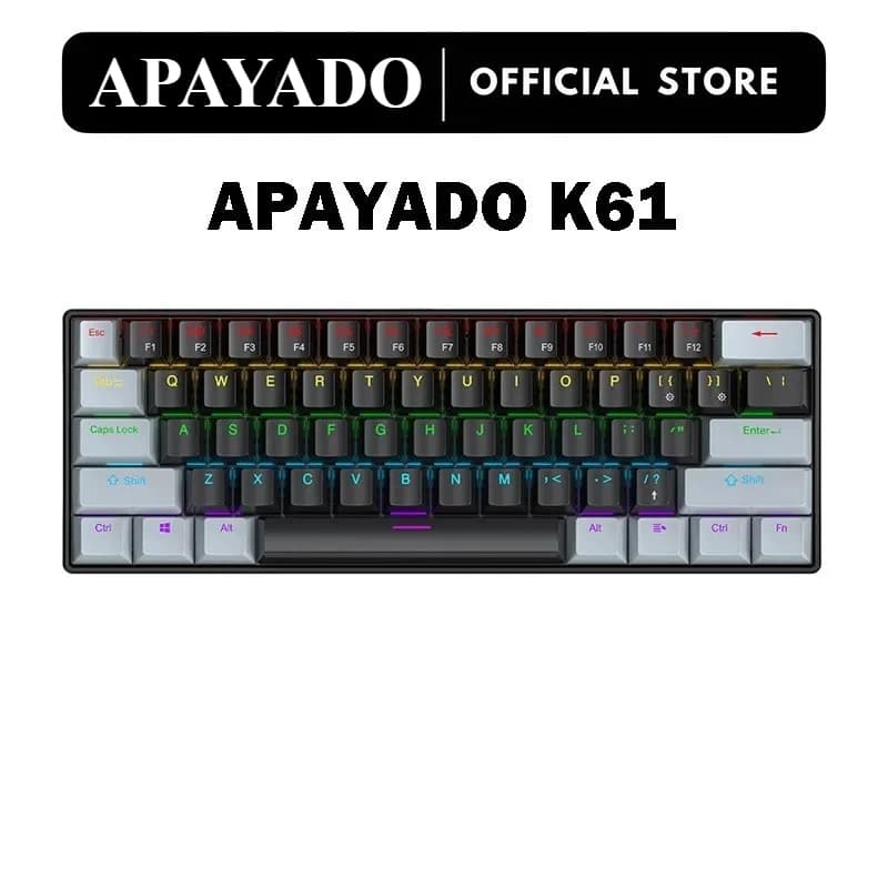 Original Brand APAYADO K61 Mini Mechanical Keyboard,Wired,61 Keys,Phantom RGB, Blue Mechanical Switch for Gaming, 60% Portable