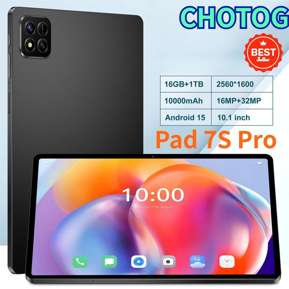 CHOTOG 2026 New Pad 7S Pro 10000mAh Battery Tablets 10.1HD Screen Tab PC 5G Tab 22GB+2TB Children's Tablet Android 15 Global Version Tablet Dual SIM Card