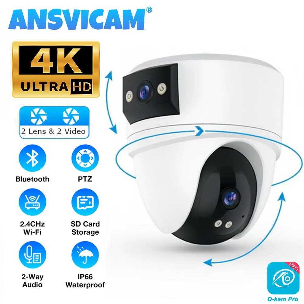 ANSVICAM 4K WiFi PTZ Camera Outdoor HD Dual Lens Security IP Cameras Auto Tracking CCTV Wireless Surveillance Baby Monitor O-Kam