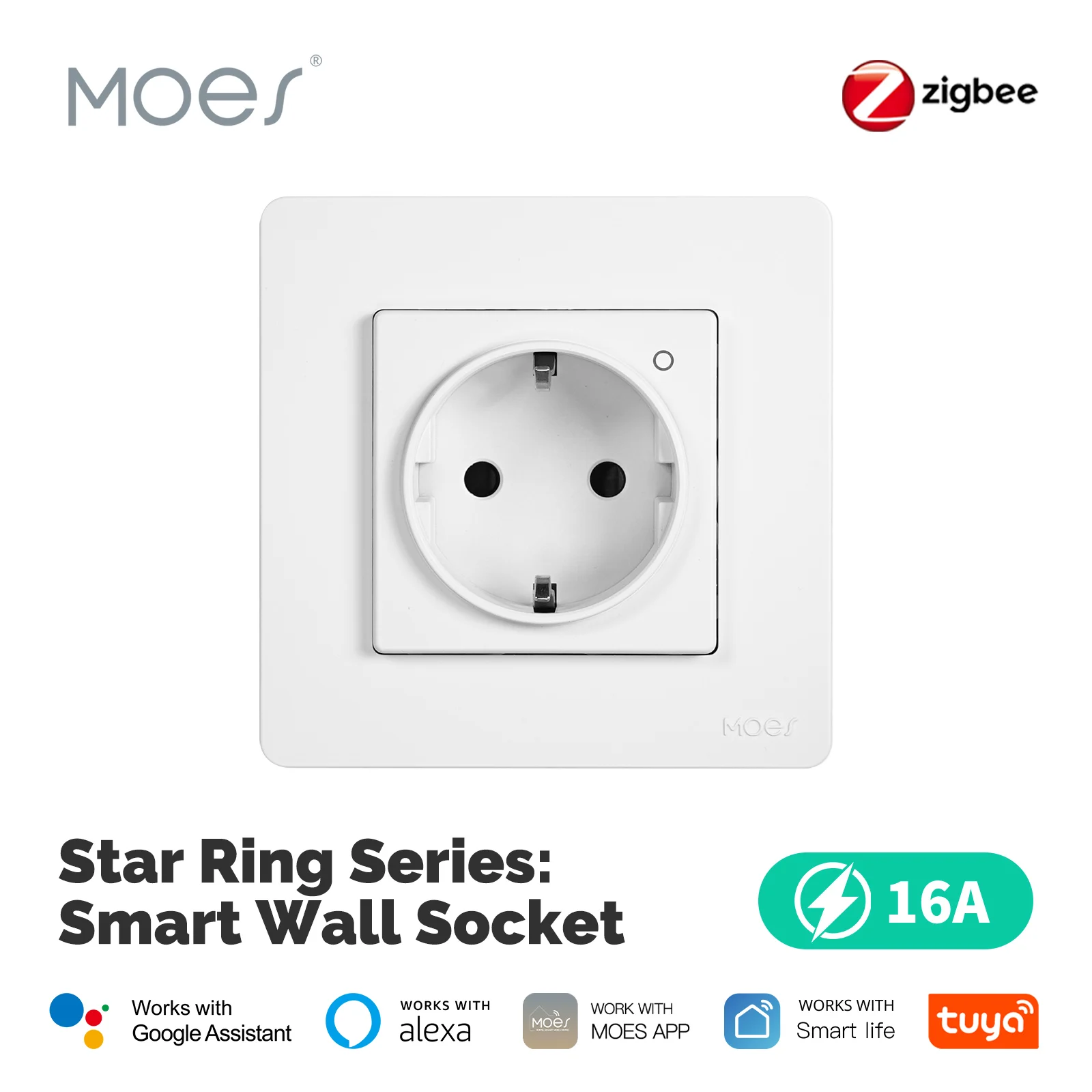 MOES Tuya Smart ZigBee EU Socket, Wall-Mounted Embedded Outlet with Real-Time Power Monitoring, Energy Usage Meter, Remote Control via APP, Voice Commands Support, Alexa Google Home Integration, Timer and Schedule, Smart Home Automation Ready