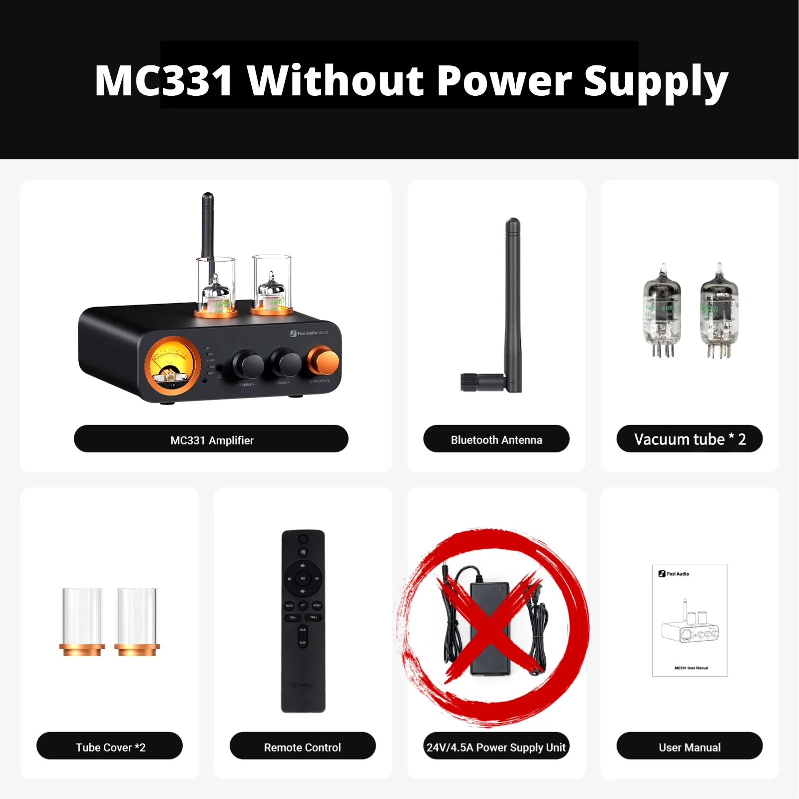 Fosi Audio MC331 2.0 Channel Bluetooth Stereo Integrated Tube Amplifier, Mini All-in-One DAC Audio Power Amp for Passive Speaker