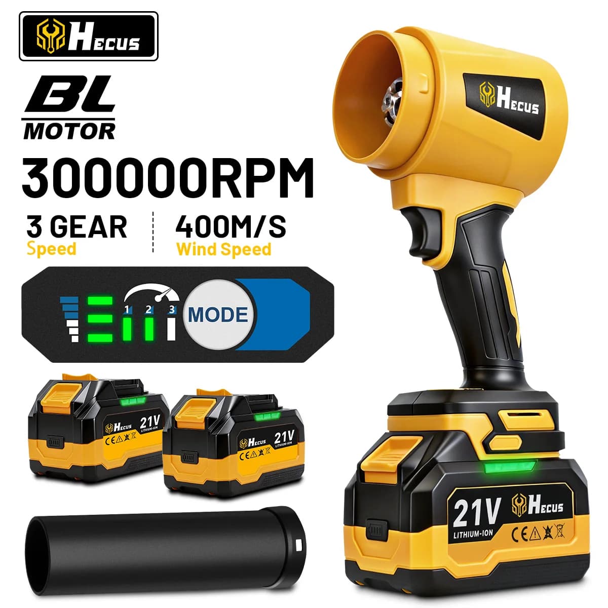 Hecus 400M/S Brushless Electric Turbo Blower Jet Fan 300000RPM Handheld Leaf Dust Snow Blowing Tool For Makita 18V Battery Pin