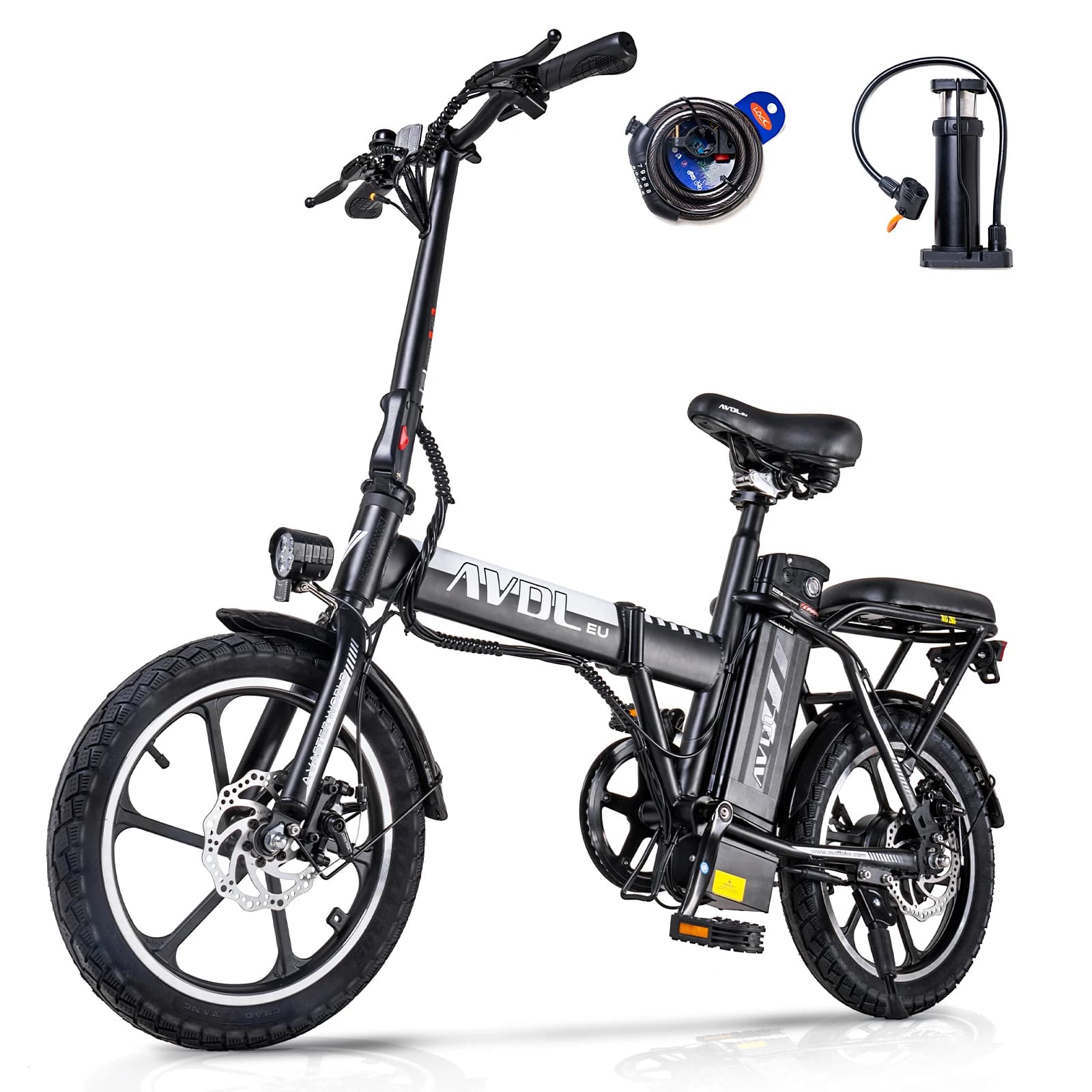 AVDLEU E-Bike 16-inch, Equipped With A 36V 11.4Ah Battery And A 250W Motor.Reaches speeds up to 25 km/h with a range of 35–50km