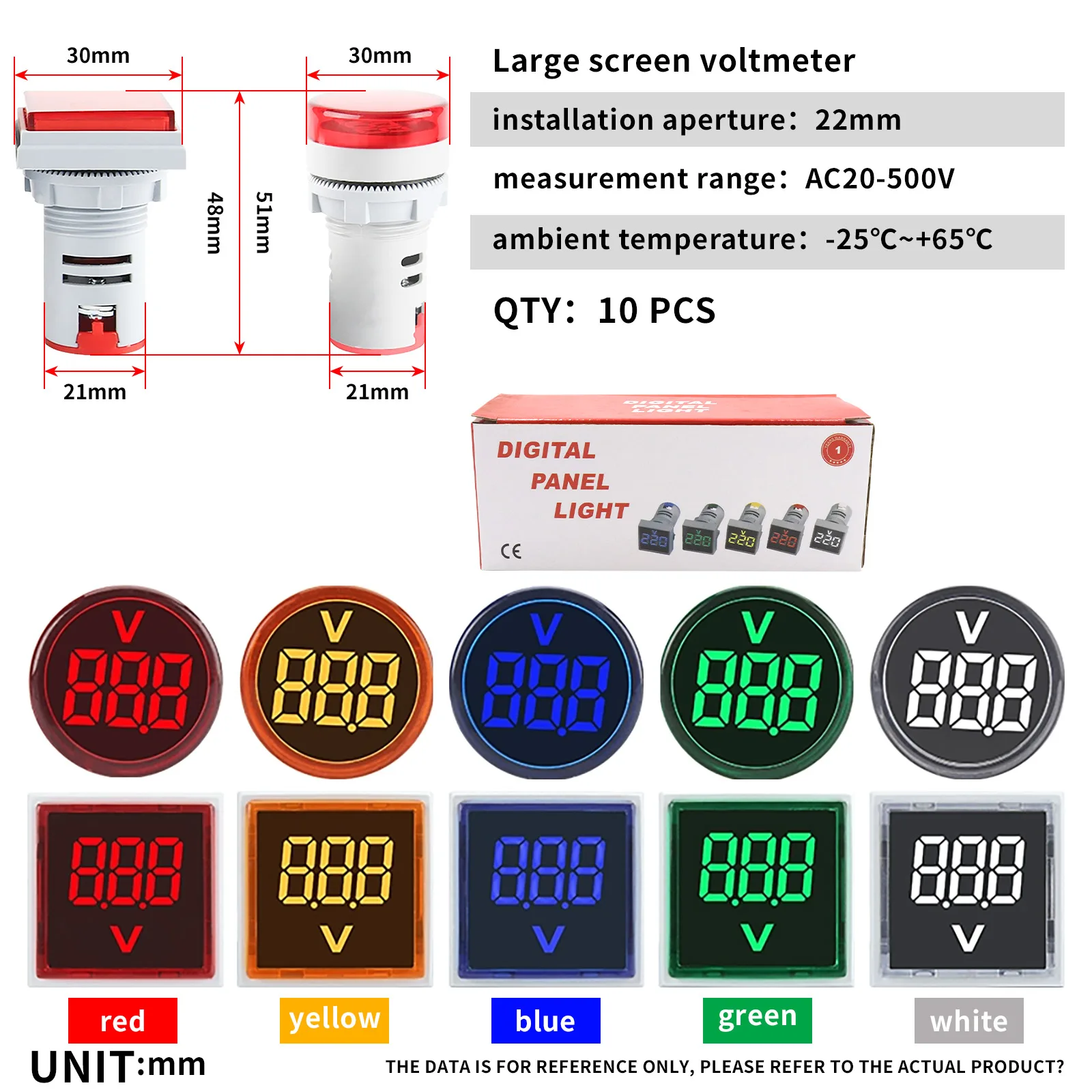 10Pcs AC Volt Amp Frequency Tester, AC 60-500V 100A Voltage Current Monitor Digital LED Display Signal Indicator Light Panel