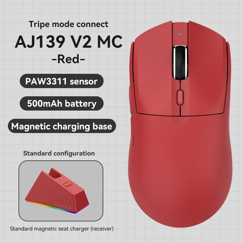AJAZZ AJ139 V2 MC Wireless Gaming Mouse PAW3311 12000DPI RGB Magnetic Charging Dock Macro Definition Mouse Gamer For Laptop PC