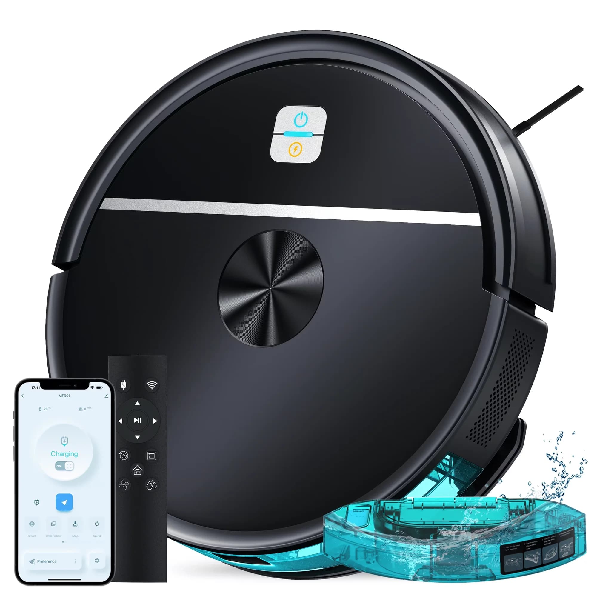 OMESER Robort Vacuum Cleaner Mop 8000Pa APP 130 Mins Runtime Control Cordless Ideal for Hard Floor Pet Hair Carpet
