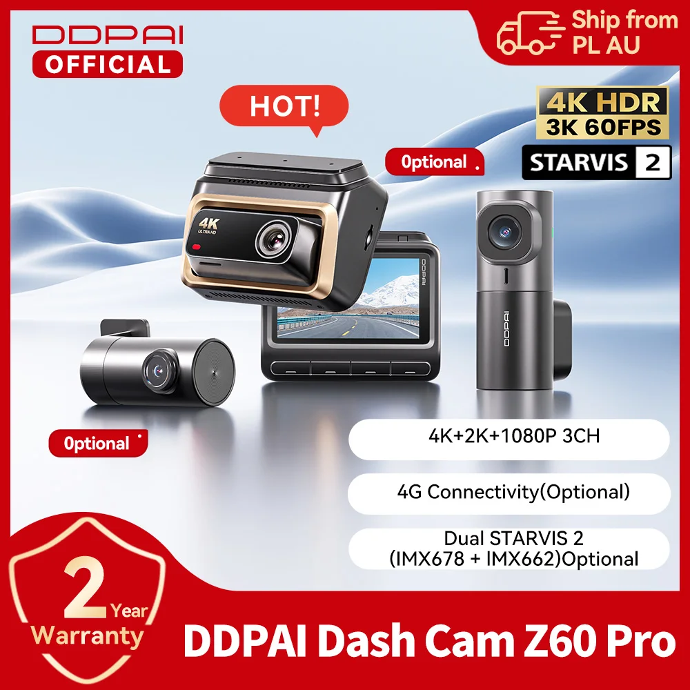 DDPAI 4K Dash Cam Z60 Pro HDR Support Front and Rear Interior Car Camera SONY STARVIS2 678 Sensor 5GHz Wi-Fi GPS ADAS 4G Car DVR