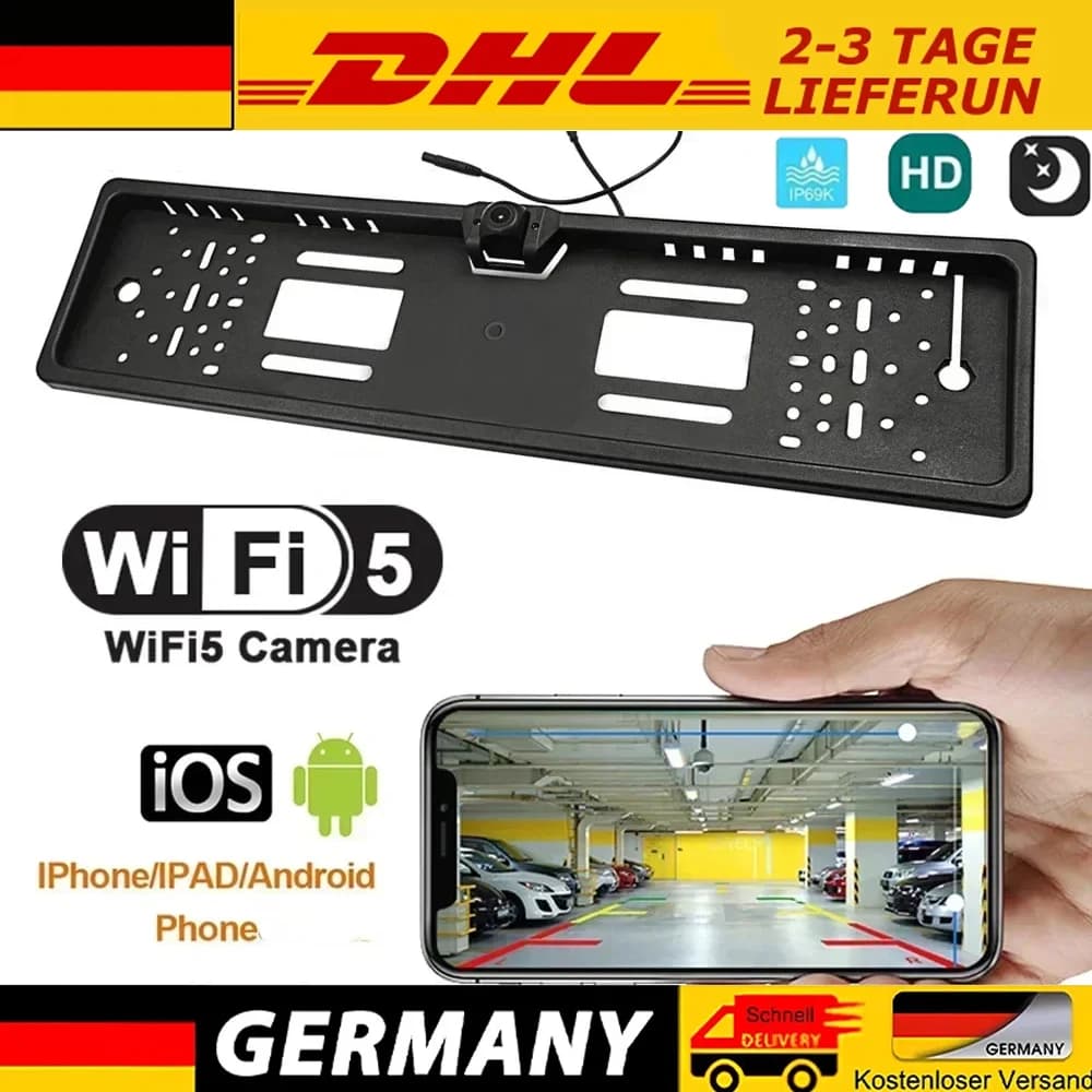 1Set New WiFi Car Rear View Camera 170° EU License Plate Frame Waterproof HD Night Vision Camera Reverse Backup For iOS/Android