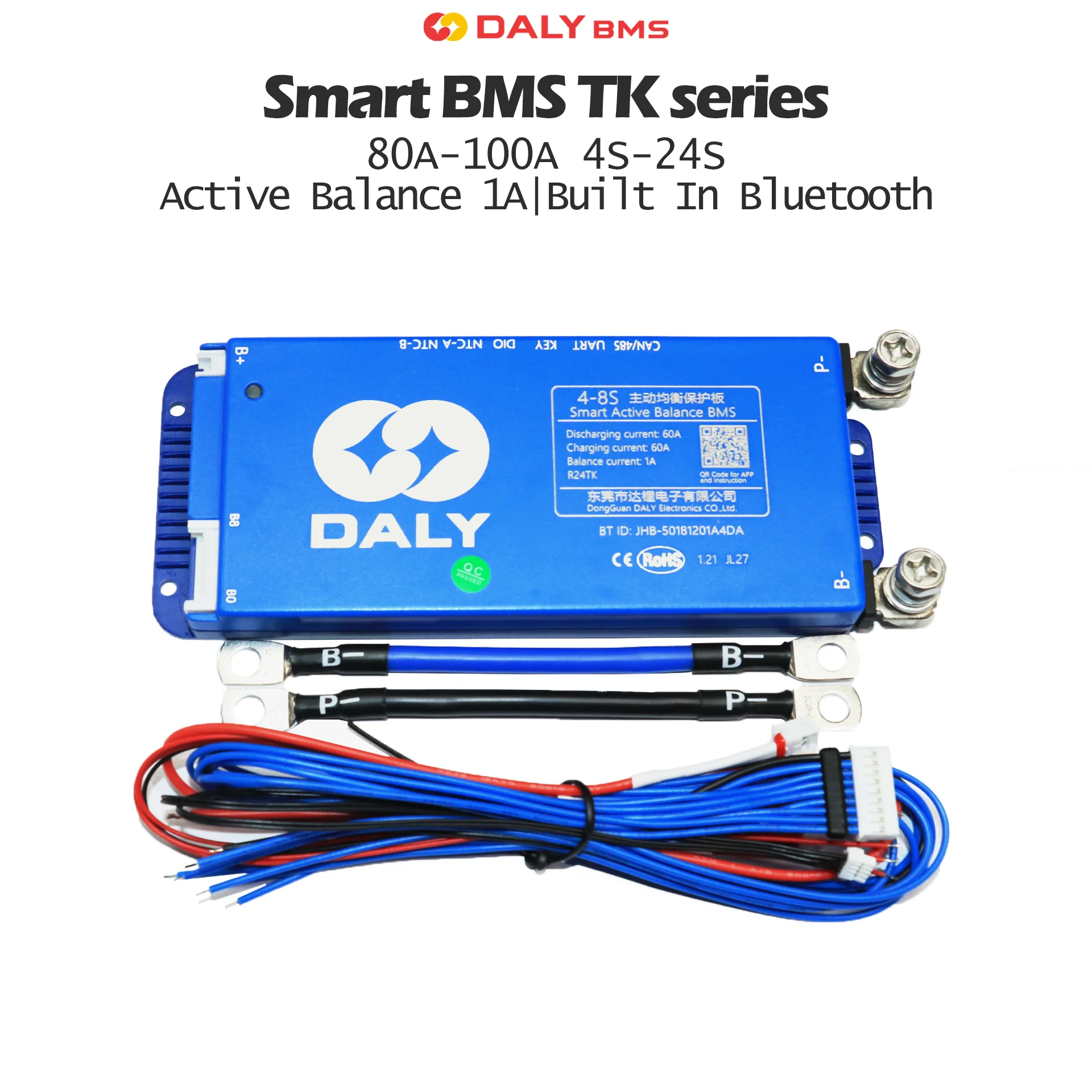 DALY BMS Smart WIFI BMS 4S 12V 8S 24V 16S 48V 80A 100A 1A Active Balancer Built In Bluetooth RS485 CANBUS for Lifepo4 Li-ion LTO