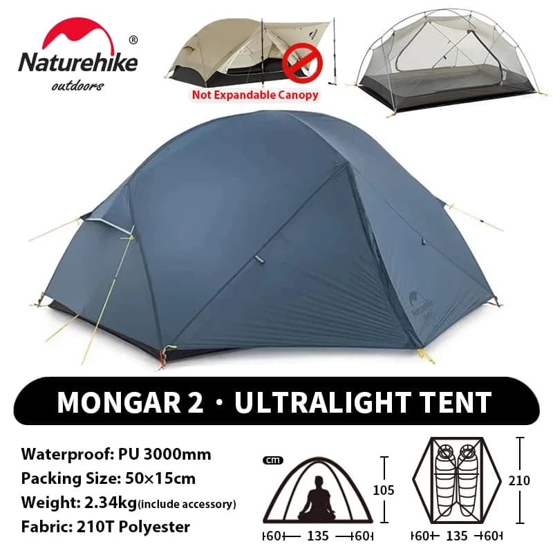 Naturehike Mongar Pro 1 2 3 Tent 2025 New Camping 20D Nylon Shelter Tent Waterproof Backpacking Ultralight Tent with Canopy