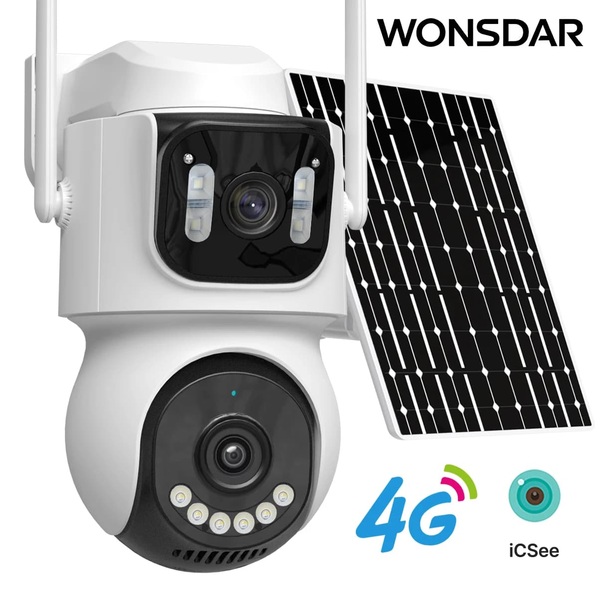 WONSDAR 4G Solar Camera Battery Outdoor Wireless 24/7 Recording PTZ IP Camera Auto Tracking Security Video Surveillance iCSee