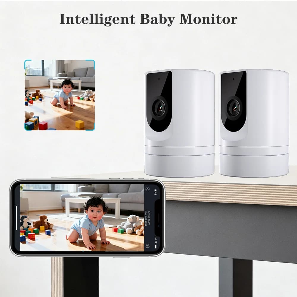 2PCS 2K Camera 5GHz Dual WiFi 3D Noise Reduction Digital Zoom 2MP CMOS Sensor with 2-Way Audio Motion Human Detection 128GB SD
