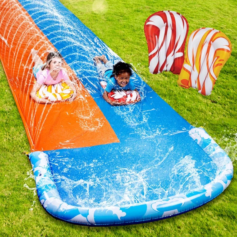 Sloosh 32.5ft Mega Inflatable Water Slide with Dual Racing Lanes 2 Boards & Splash Sprayer Backyard Slip for Summer Home Party