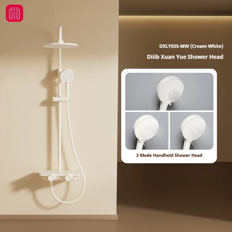 Diiib Milk White/Gun Gray Bathroom Shower System Set Large Storage Rack Faucet Mixer Bath Tap Hot Cold Water Smart Cold Start