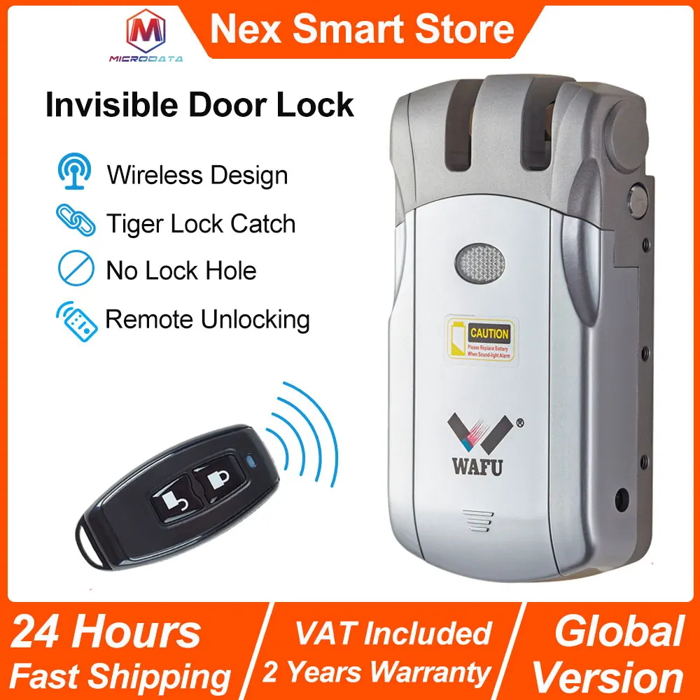 New Smart Invisible Door Lock, Hidden Lock Without Lock Hole Design, Invisible Remote Control Lock with 5 Remote Controllers