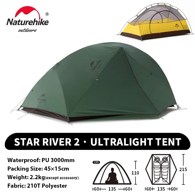 Naturehike camping tent Hiking traveling overnight outdoors waterproof windproof super easy to carry Expandable dual canopy large space sun shelter