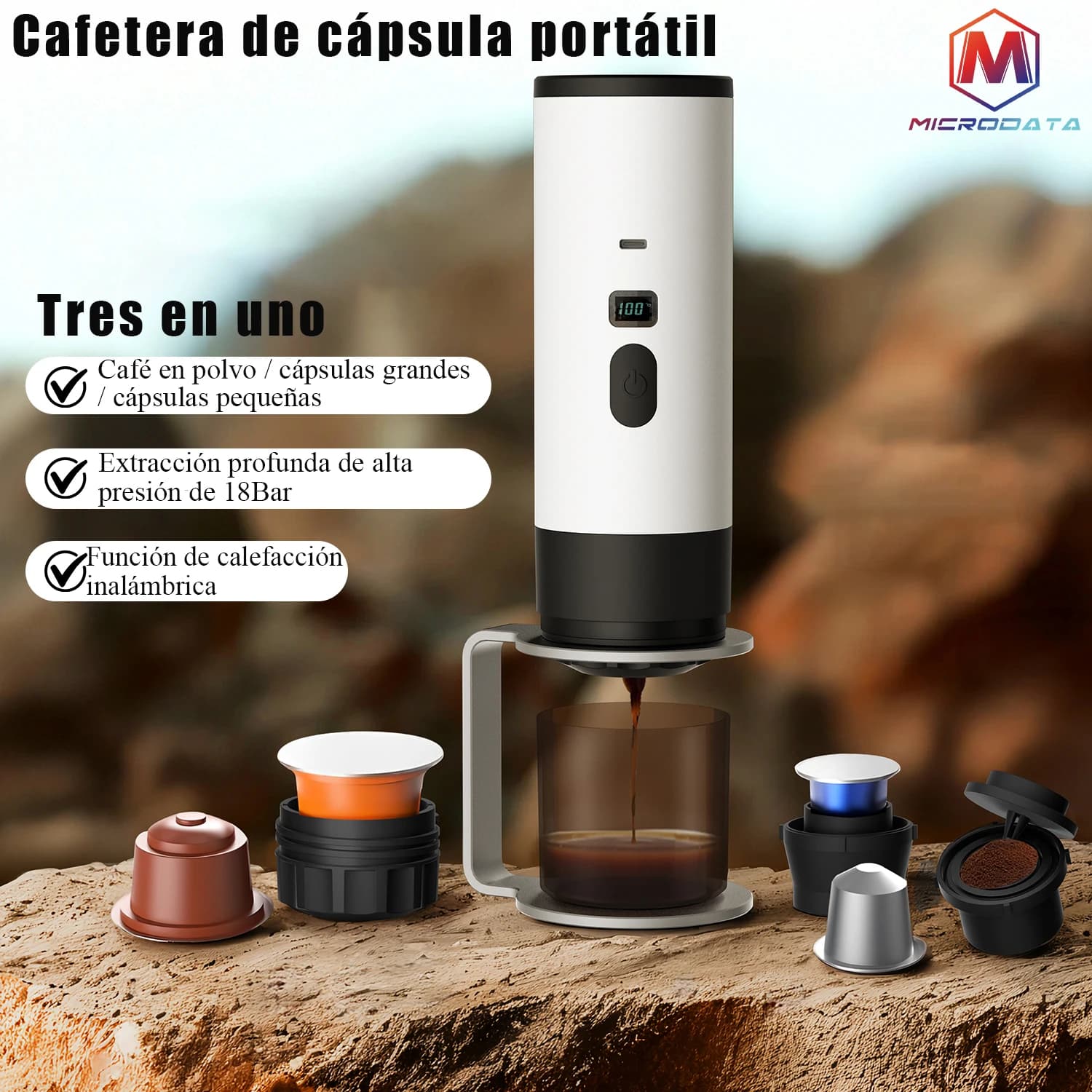 Portable Electric 3-in-1 Capsule Coffee Machine Espresso Machine Wireless Heating Pump Extraction Coffee Cup Digital Display