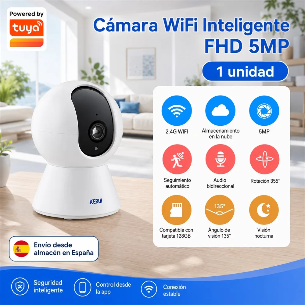 Kerui 8MP/5MP IP Camera Indoor Works with Tuya Smart PTZ Camera WiFi Night Vision Home Security Video Surveillance Two-way Audio