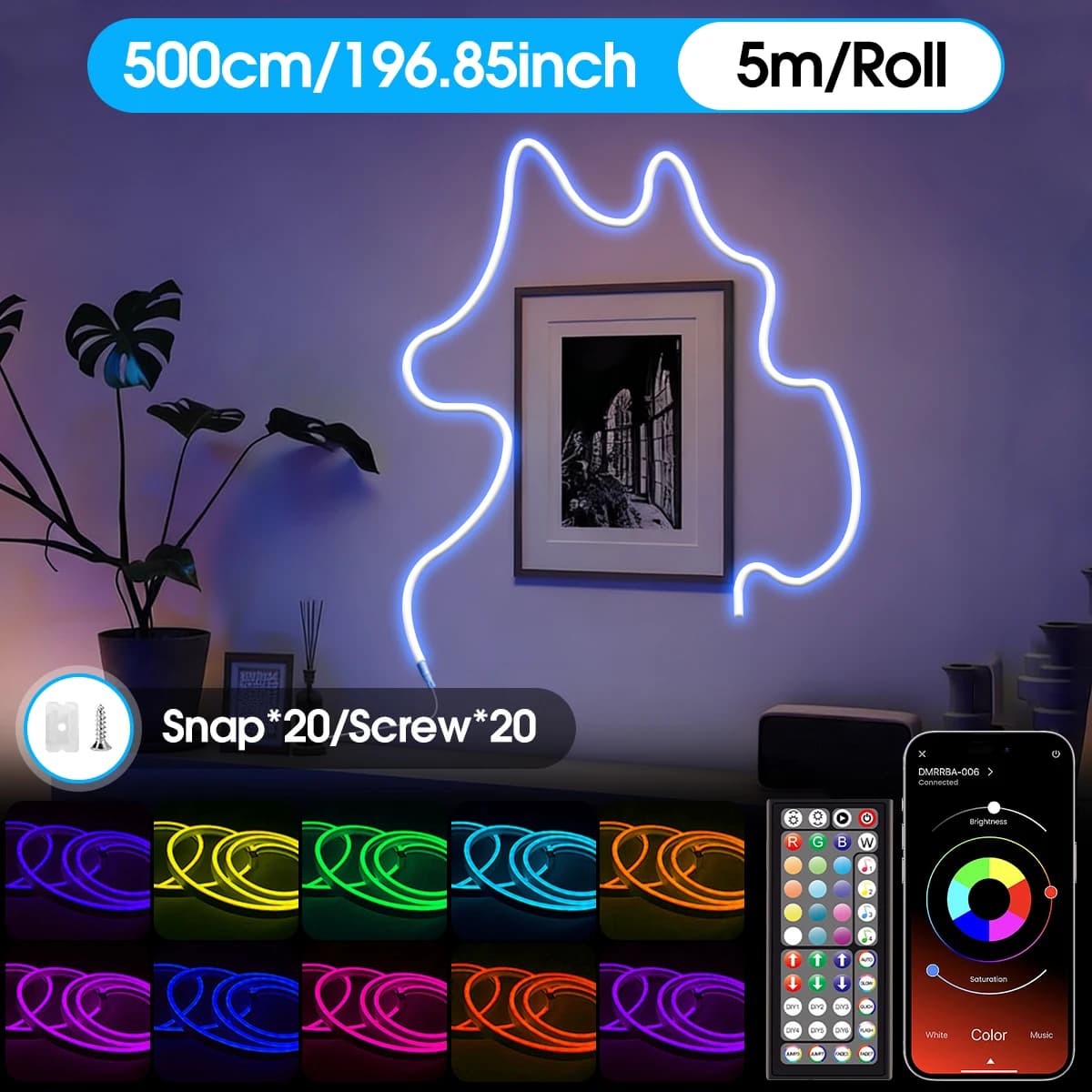 Flexible Led Neon Rope Lights with App/Remote, Waterproof Multiple Modes Music Sync Gaming RGB Strip Lights Cuttable for Bedroom