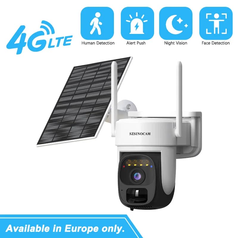 SZSINOCAM 3MP 4G 100% Solar WiFi Camera Battery Two-way Audio Security Camera Solar Panel PTZ CCTV Camera