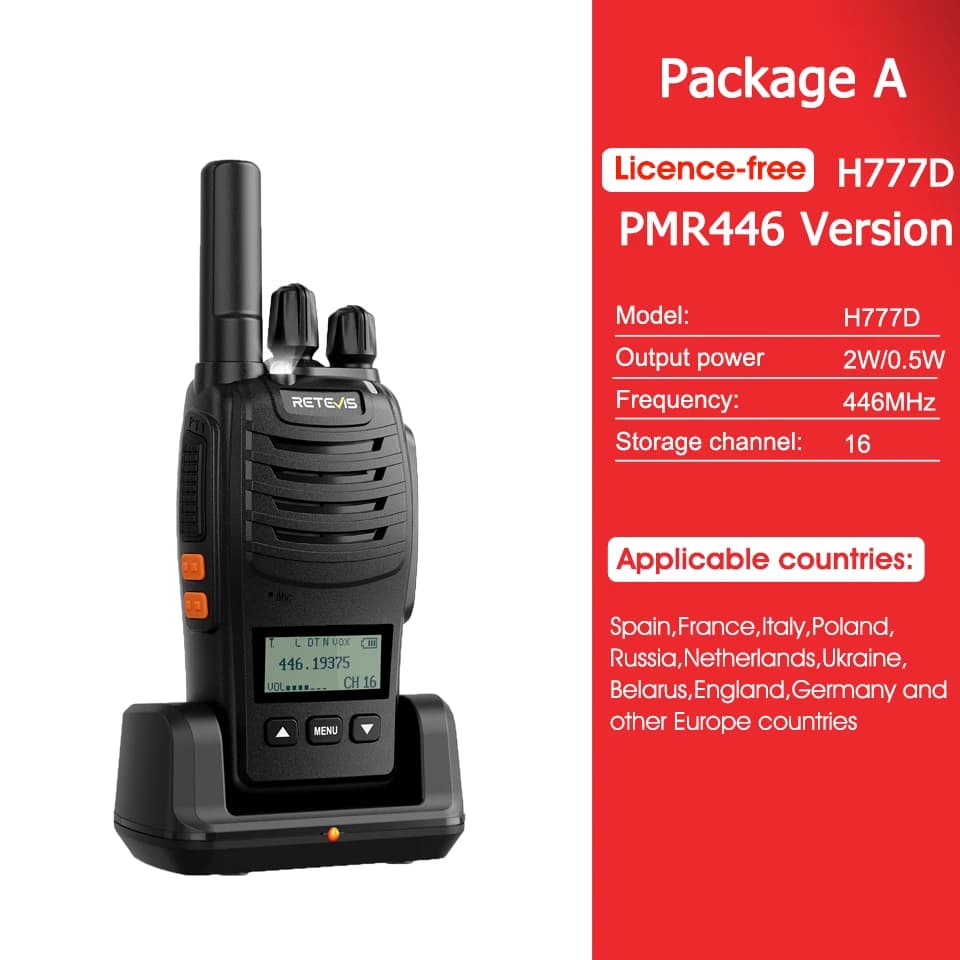 Retevis H777D (H777Upgraded) Walkie Talkie PMR/FRS Portable License-Free LCD Display Two Way Radio Long Range Type-C for Camping