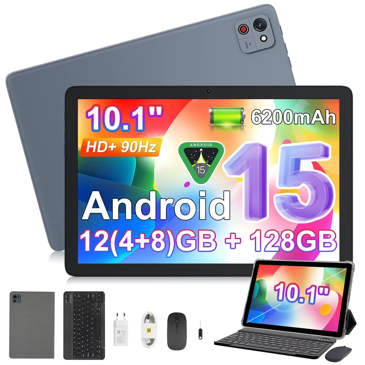 Cubot TAB 65 Tablet PC, 12GB RAM(4GB+8GB Expand) 128GB ROM, Android 15, 6200mAh Battery, 10.1 Inch HD+ 90Hz Display, Octa-Core, 13MP Camera, OTG, Bluetooth 5.0, GPS