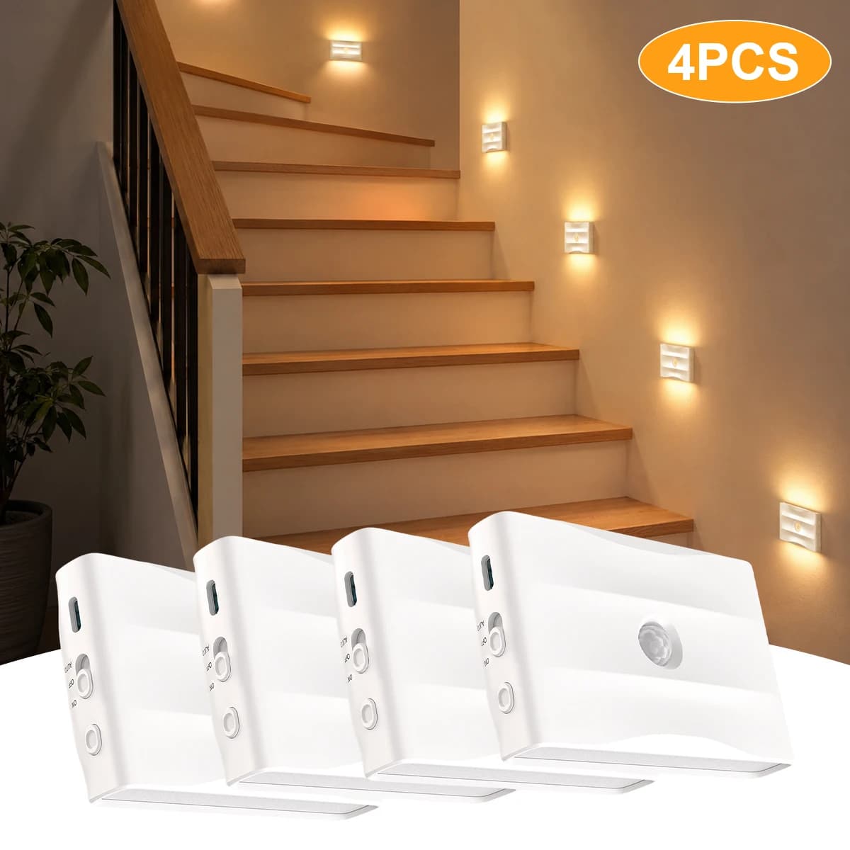 2/4/6/8PCS Rechargeable Motion Sensor Night Light, 3 Modes Adjustable Brightness Magnetic Stick-On LED Lamp 1500mAh Wall Light for Hallway Stair Bedroom Wardrobe