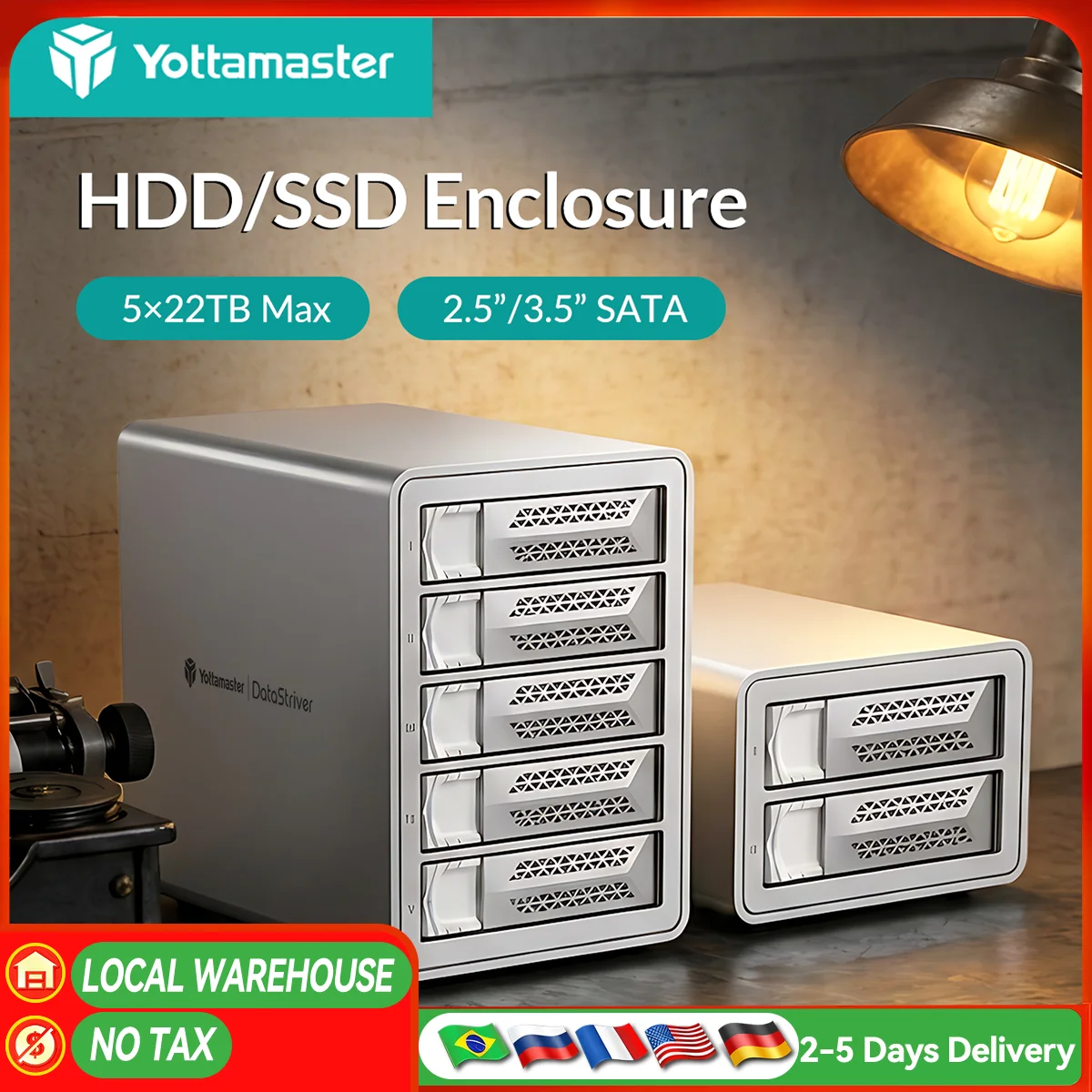 【BR/US/DE Warehouse!】Yottamaster 150W Power 2/4/5Bay RAID USB3.0 2.5/3.5" 5Gbps SATA SSD HDD Docking Station With Cooling Fan