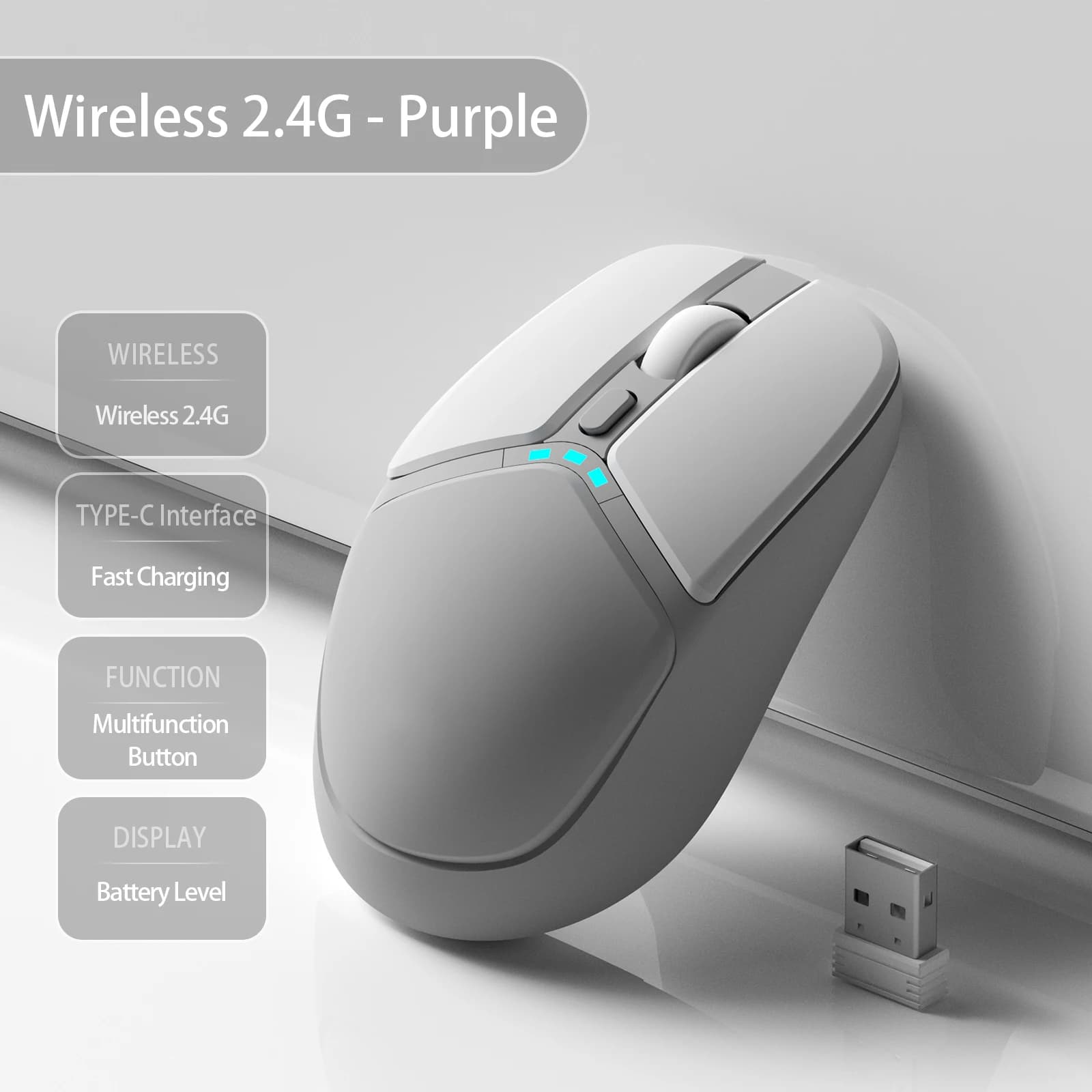 V012 Wireless Mouse 2.4G Silent Ergonomic Rechargeable Mouse Portable Optical Computer Mouse with Adjustable DPI 800 1200 1600 Right Hand Office Business Mouse for Laptop PC Mac Notebook Home