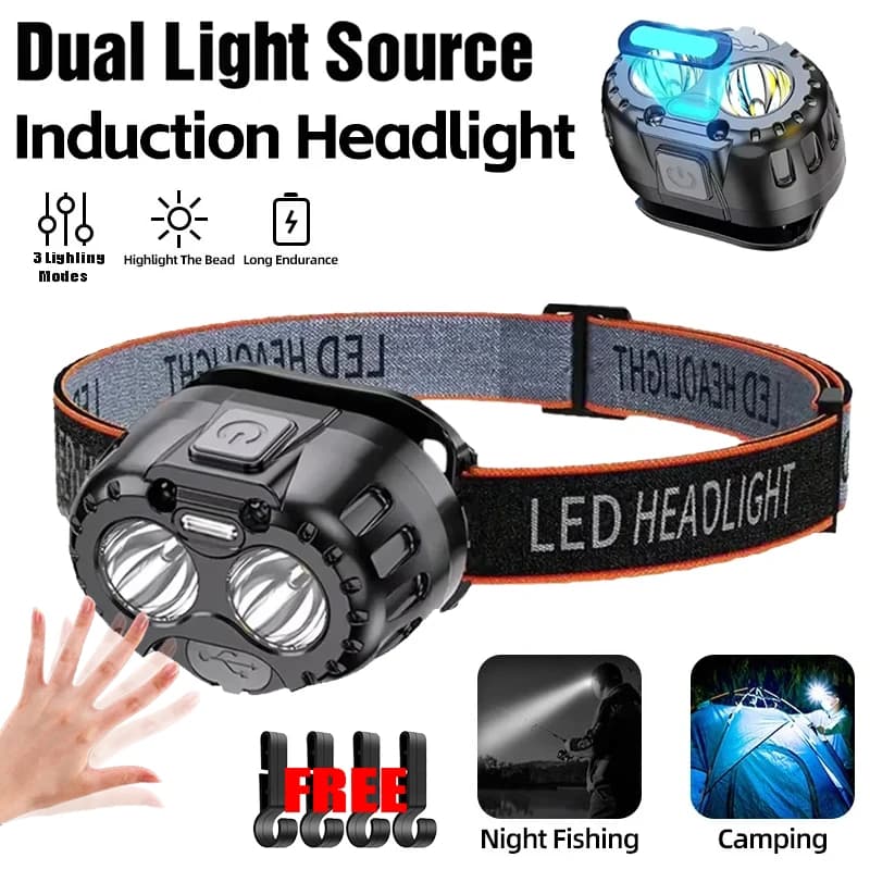 Dual Light Source LED Induction Headlight Emergency Head Flashlight 250LM XPE Headlamp 500mAh for Outdoor Fishing Camping Hiking