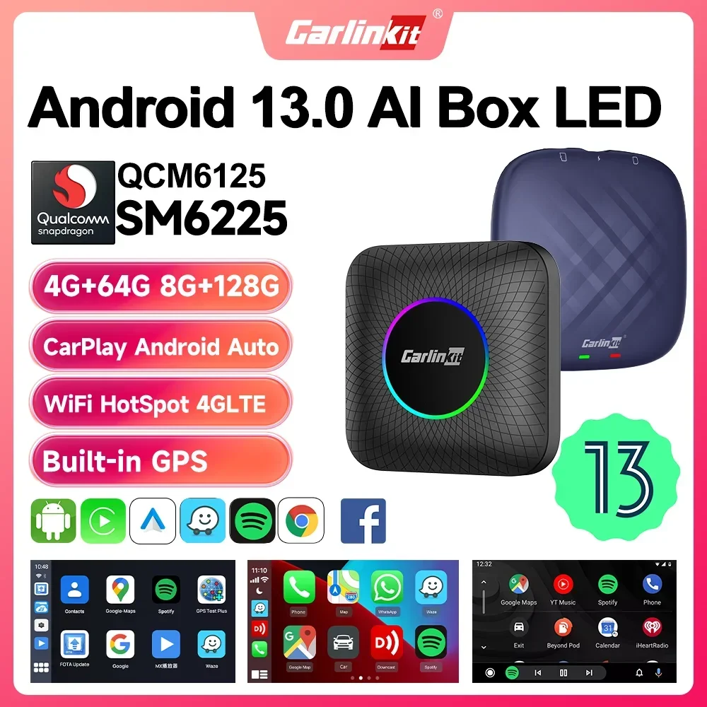 2026 CarlinKit CarPlay AI Box Android 13.0 QCM6225 8-Core Android Auto Wireless CarPlay Adapter 2.4+5GGPS 64G 128G FOTA Upgrade
