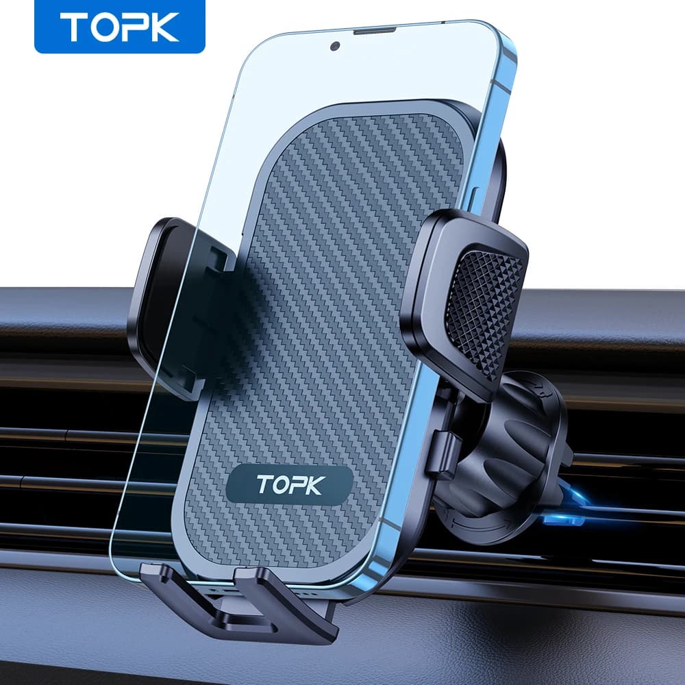 TOPK Car Phone Holder Mount Air Vent Cell Phone Holder for Car Hands Free Easy Clamp Cradle in Vehicle Fit All 4" to 7" Phone