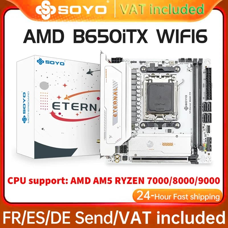 SOYO B650ITX AMD Motherboard AMD Ryzen AM5 DDR5 Supports CPU 7000 8000 9000 Processors Pcie5.0x16 Pcie4.0x4 M.2 ARGB WIFI6
