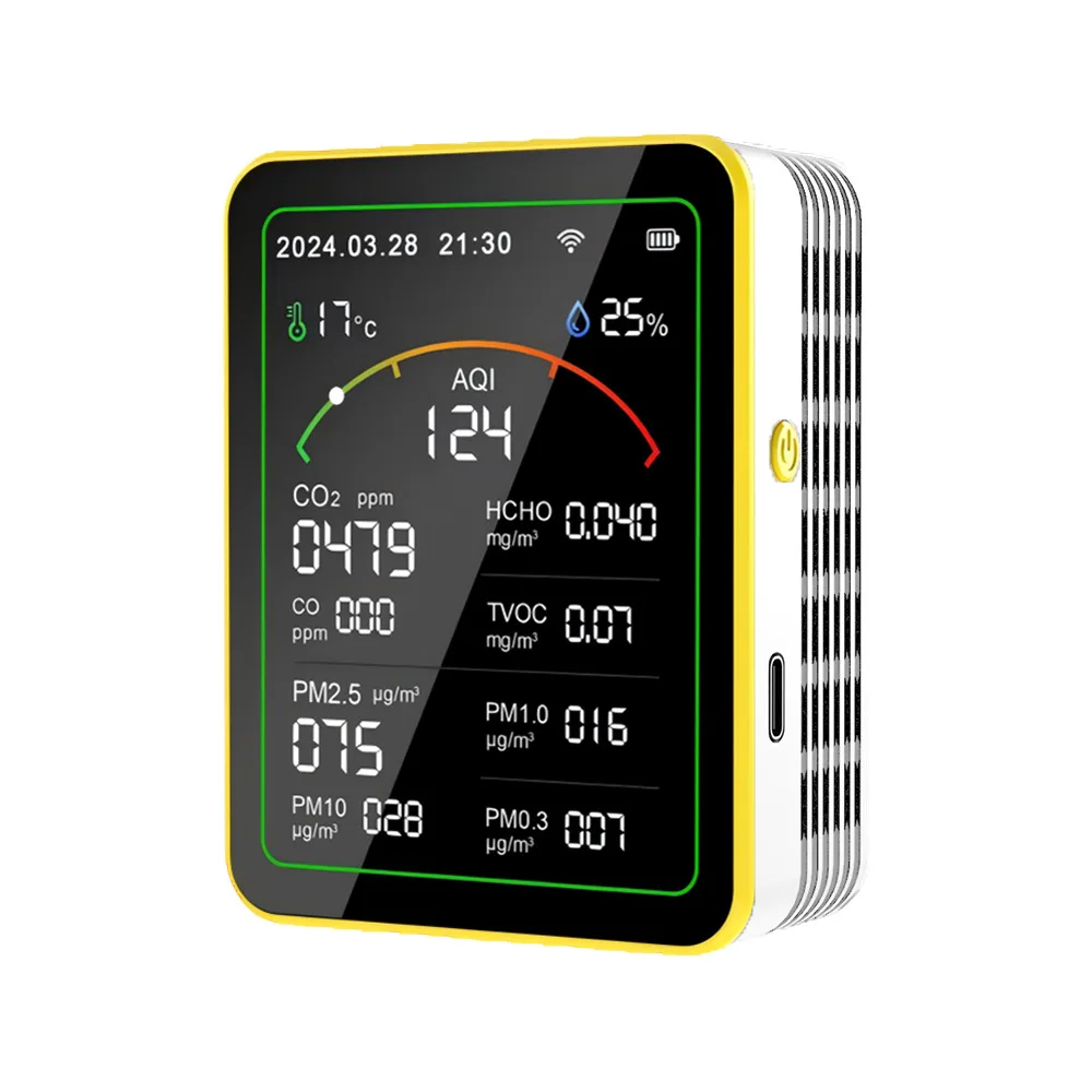 Home Air Quality Monitor Tuya WiFi App USB Rechargeable Gas Detector AQI PM2.5 PM10 PM0.3 TVOC HCHO CO CO2 Sensor Meter 15 in 1