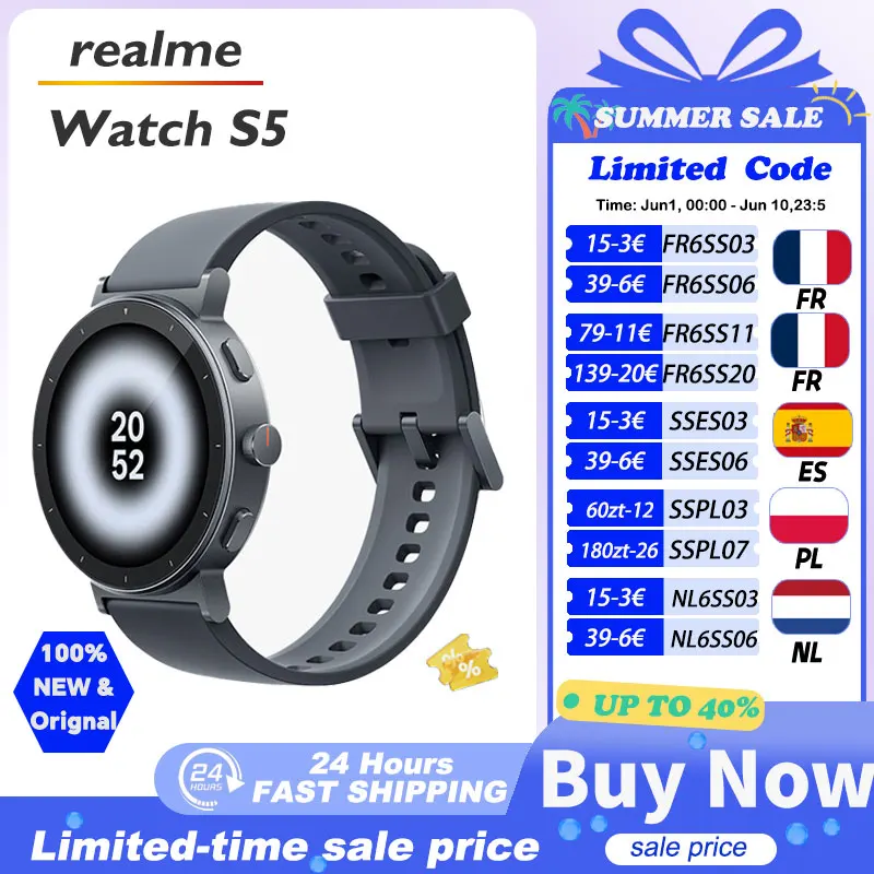 realme Watch S5 Smart Watch 1.43" AMOLED Display 5ATM Water Resistance 20-Day Battery Life 110 Sports Modes