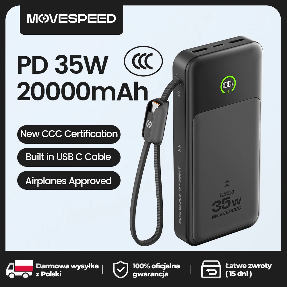【CCC】MOVESPEED P20 Power Bank 20000mAh PD 35W Fast Charging Portable External Battery Powerbank for iPhone Xiaomi Samsung