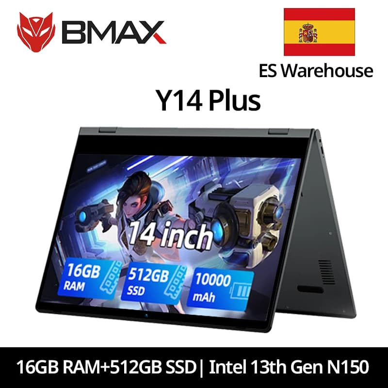 BMAX Y14 Plus Laptop Computer 14'' IPS FHD Notebook Windows 11 10000mAh Battery 16GB RAM 512GB SSD Intel N150 laptop USB Type-C Numeric Keyboard Wifi USB