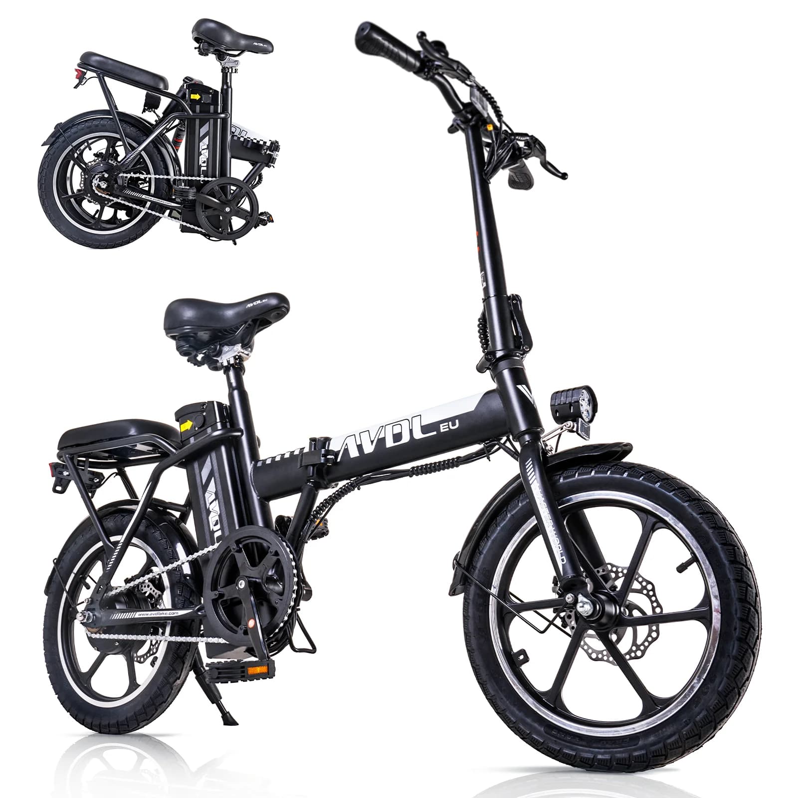 AVDLEU E-Bike 16-inch, Equipped With A 36V 11.4Ah Battery And A 250W Motor.Reaches speeds up to 25 km/h with a range of 35–50km
