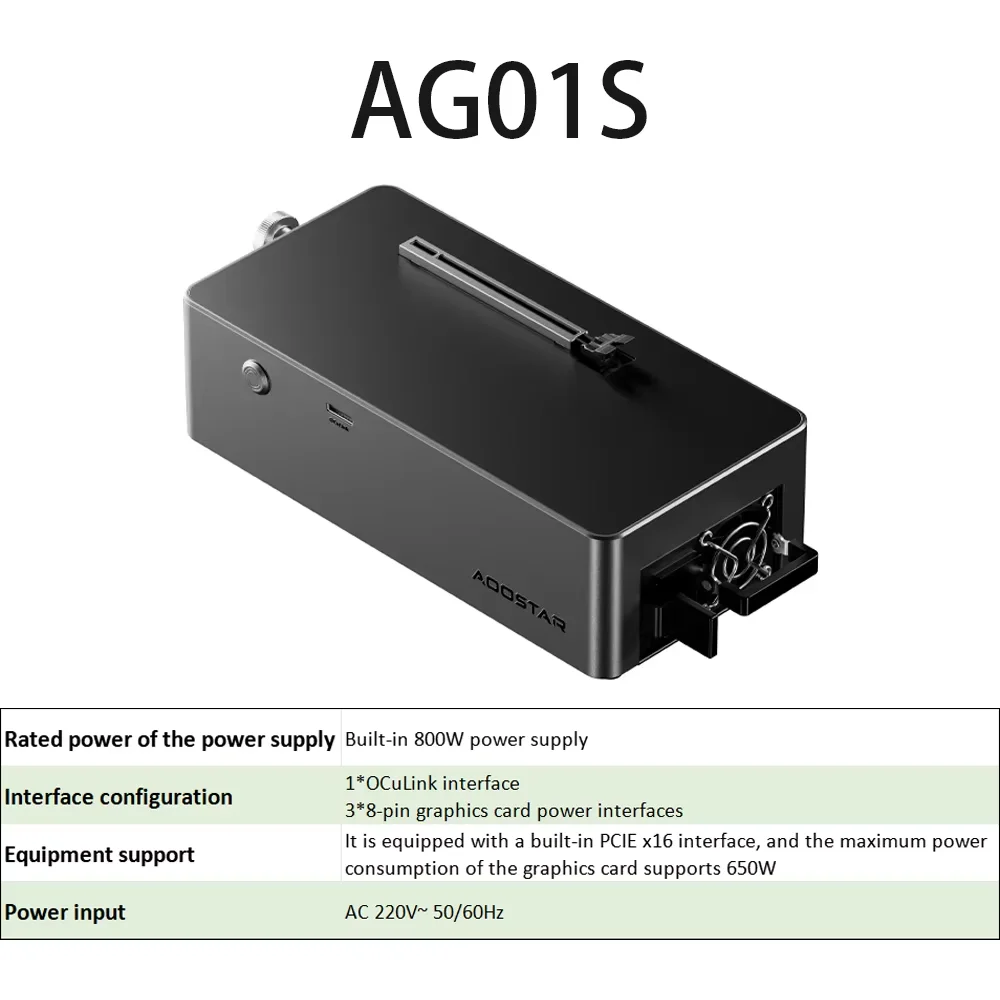 AOOSTAR AG02 OCulink USB4 eGPU Dock Built-in 800W PSU PCIe 4.0 x4 3x8-pin External GPU Enclosure for Laptop Gaming Mini PC