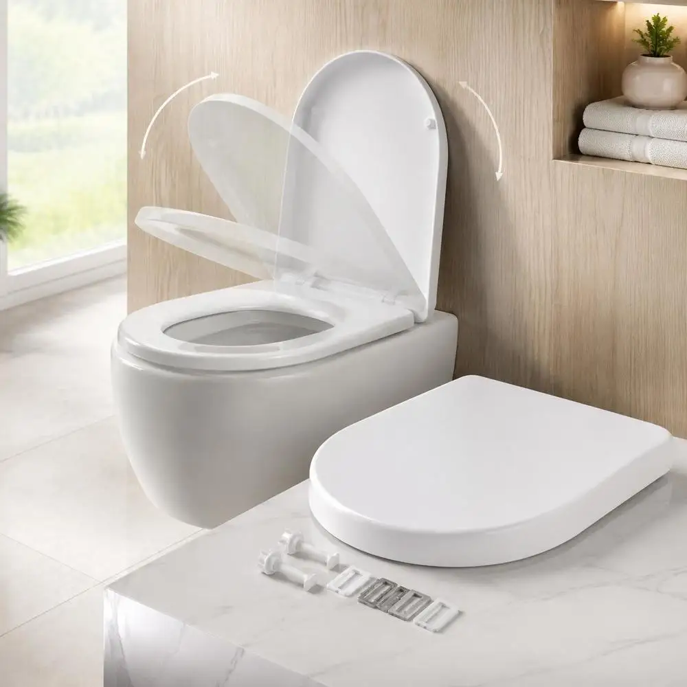 White Plastic Toilet Seats Soft Close Quiet Slow Down Lid 2‑Pack For Standard Bathroom Toilet Replacement Accessory