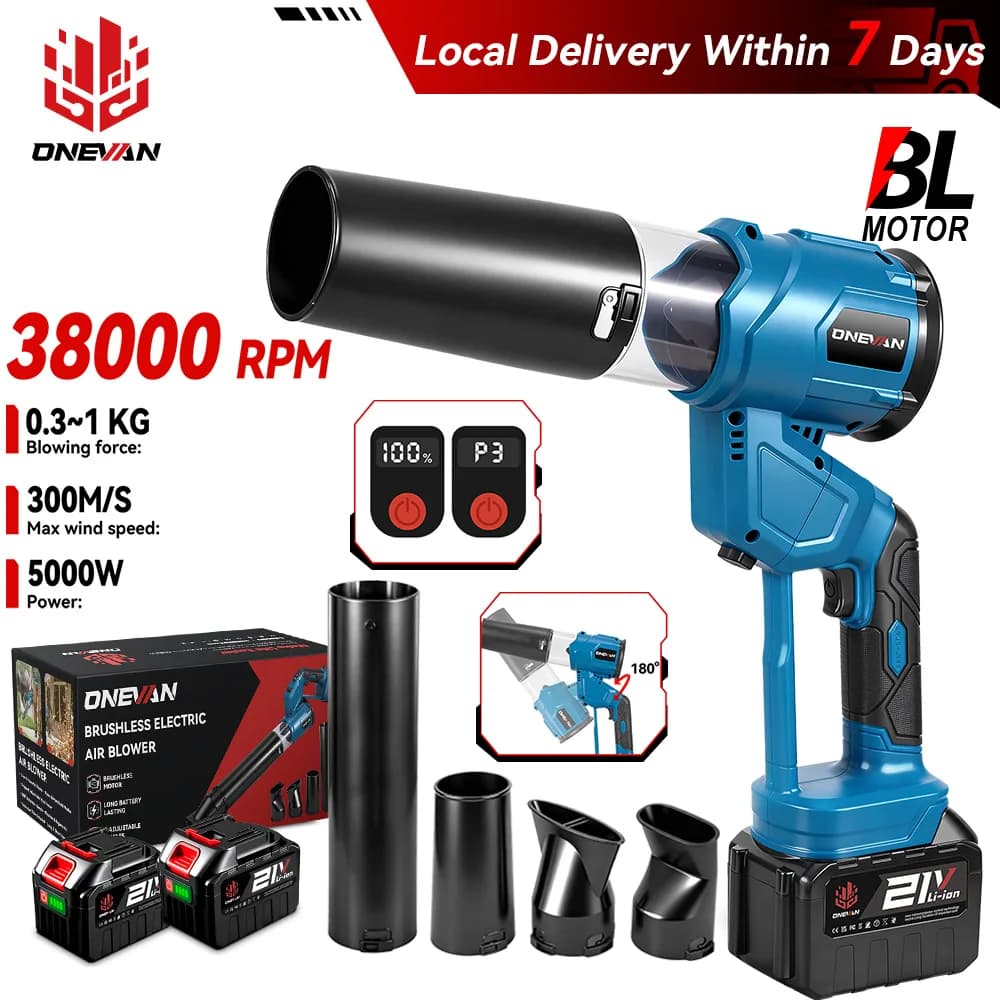 ONEVANE 35000RPM Brushless Electric Air Blower 2in1 Turbo Blowers Fan Leaf Snow Dust Blowing Tool For Makita 18V Battery Pin