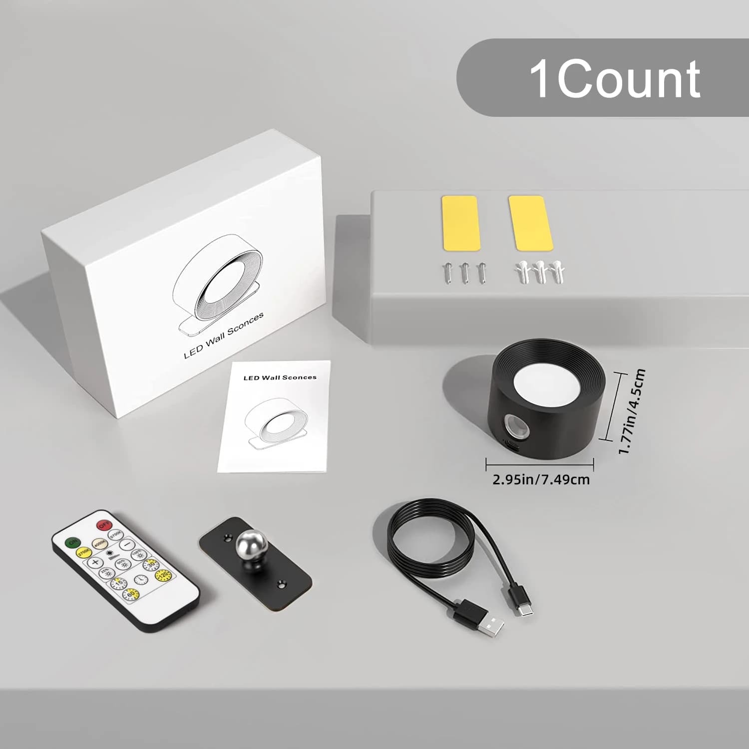 4/2PCS LED Dimmable Wall Lights with Remote, 3 Color Temperatures, Rechargeable Magnetic 360° Rotation Night Lamp for Room