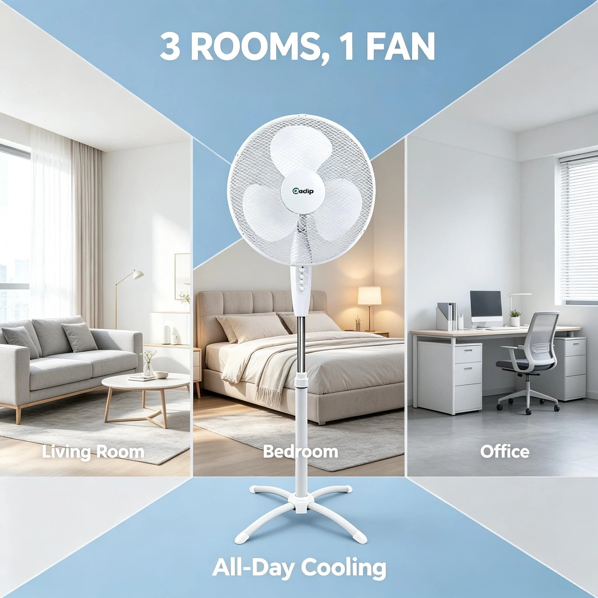 Gadip GORO Standing Fan 40cm 3 Blade 45W Italian Design Oscillating Pedestal Fan Tripod Base Household Air Cooler