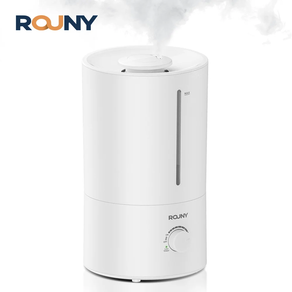 ROUNY Air Humidifier, 4L Large Capacity Ultrasonic Humidifier with Low Water Protection, 360° & Quiet & BPA-Free, White