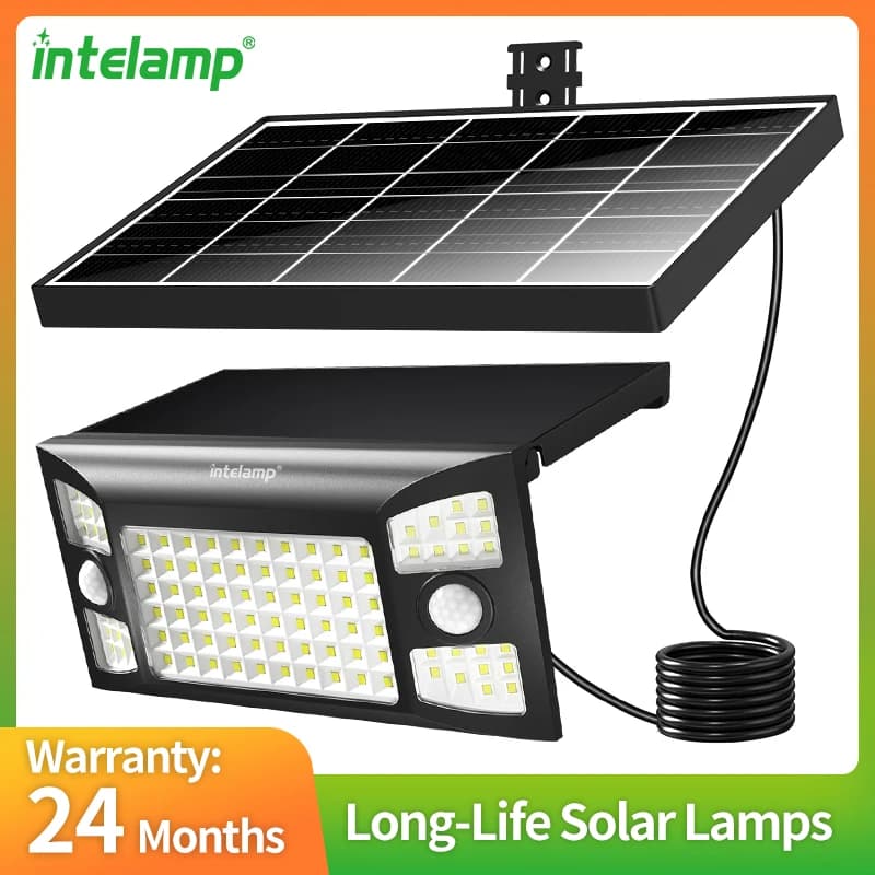 Intelamp Top Brand Long Life 2000LM 8000mah Outdoor Solar Led Lights With Two Motion Sensors Larger Solar Panel Solar Wall Lamp IP65 For Street Garden Path Yard