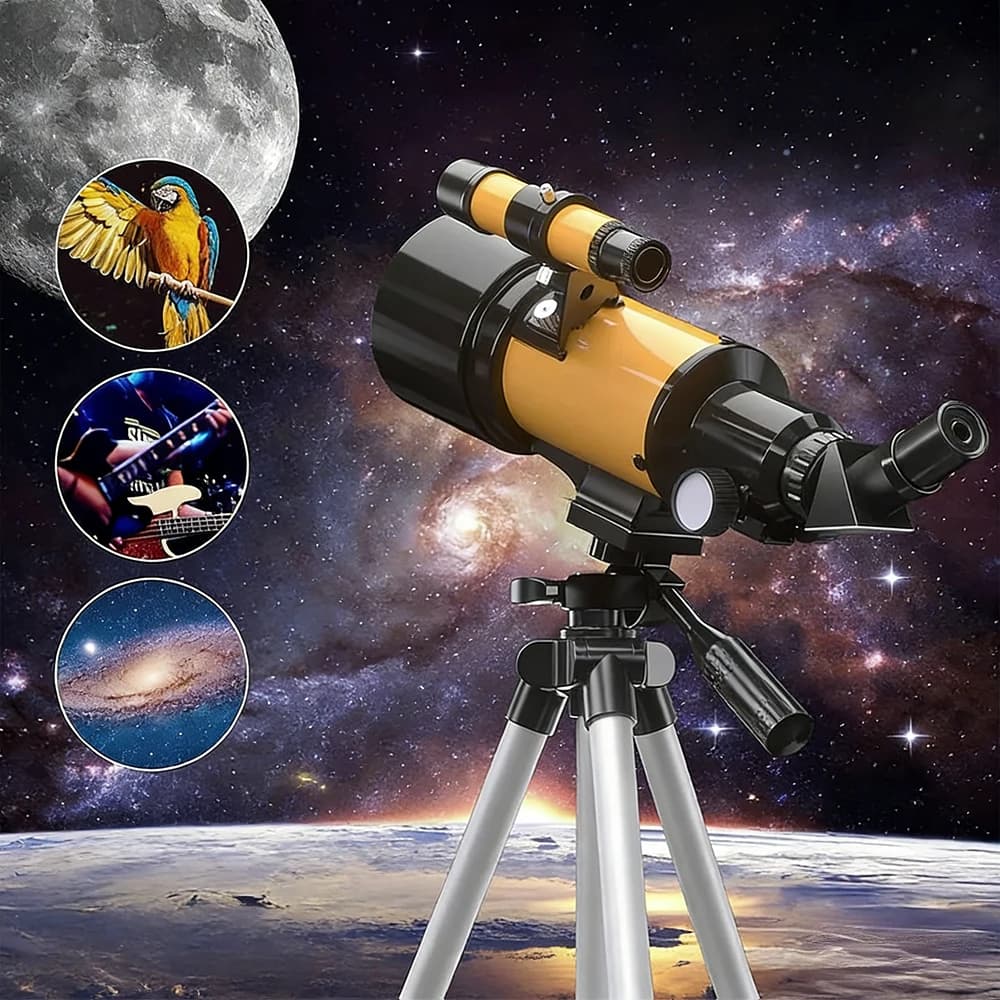 Astronomical Telescope 70mm Aperture 300mm Focal Length – 15x-150x Magnification with 2 Eyepieces & Barlow Lenses – Stable Tripod 360° Rotation – For Moon Planets Wildlife