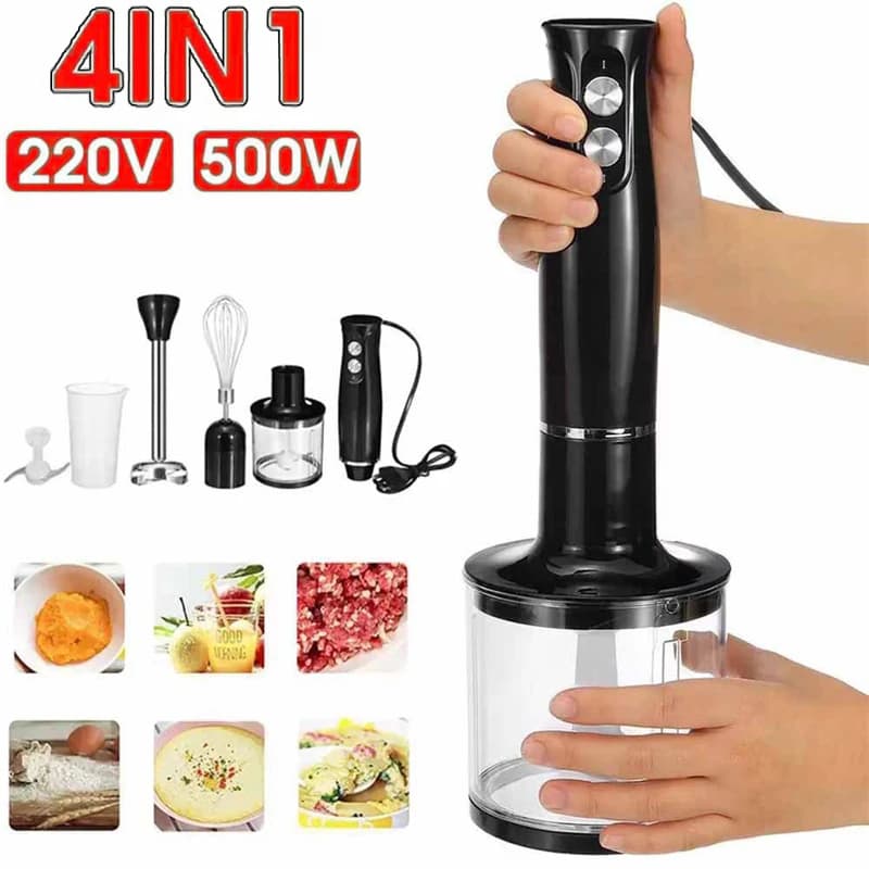 4 in 1 Electric Blender 500W Immersion Hand Stick Mixer Stainless Steel Ice Blades Vegetable Meat Grinder Egg Whisk Blender